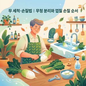 ai thumbnail illustration 무 세척·손질법｜무청 분리와 껍질 손질 순서 1790740407